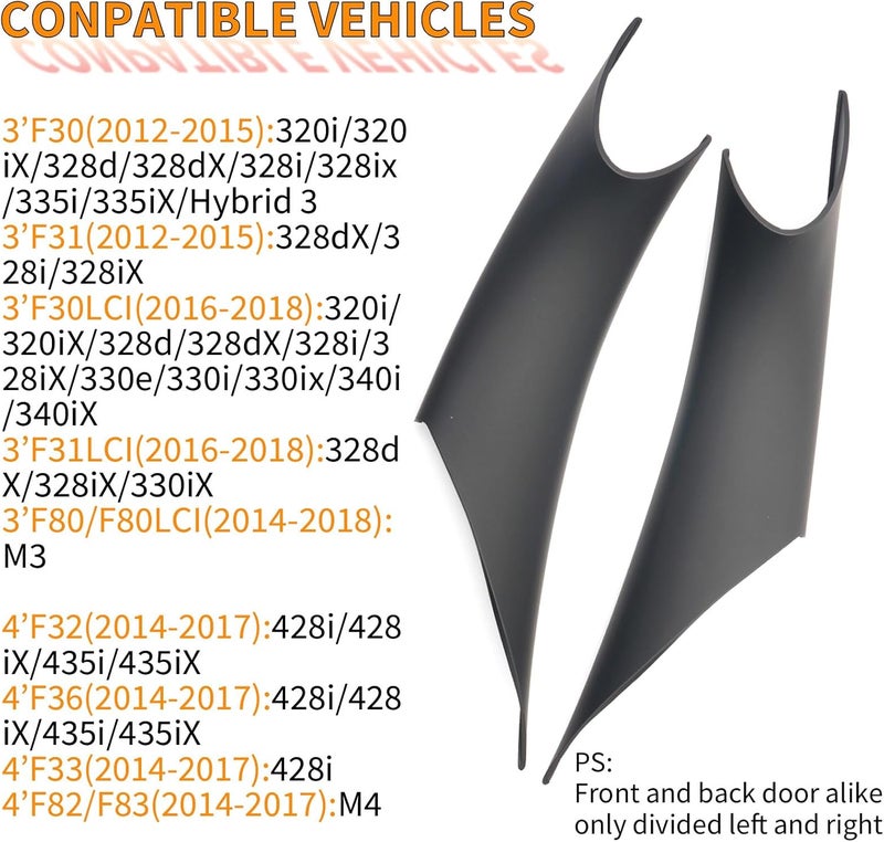 BJchiwu 2pcs Easy to install car Interior Door Pull Handle Grab Cover Fit for BMW 3 Series 320,328,330,335,F30,F31,F34,F80,M3 and 4 Series 418,420,428,435,F32,F36,F82,F83,M4 2012-2018 Left+Right Black - Image 5